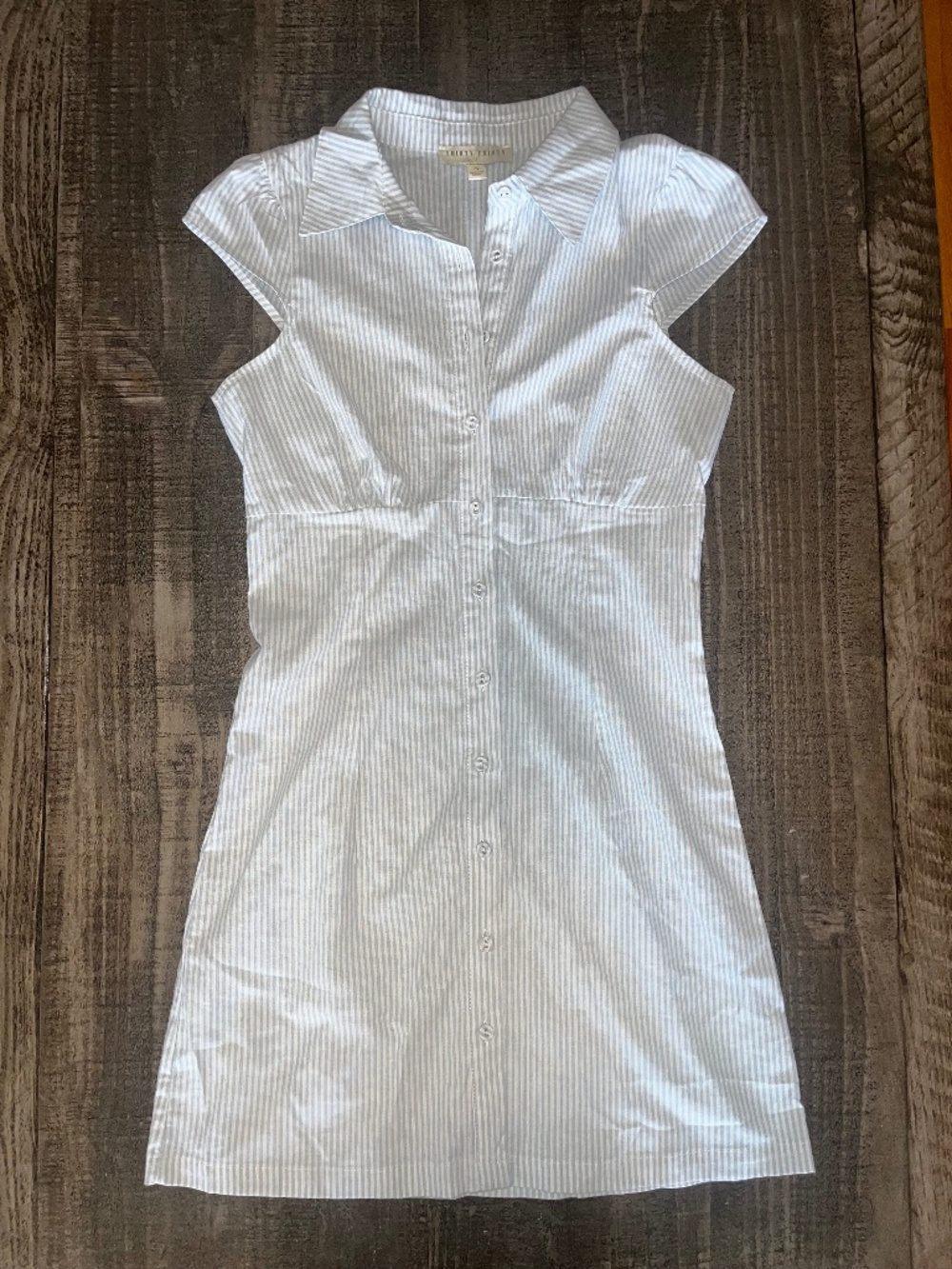 Blue and White Striped Short-Sleeve Mini Dress